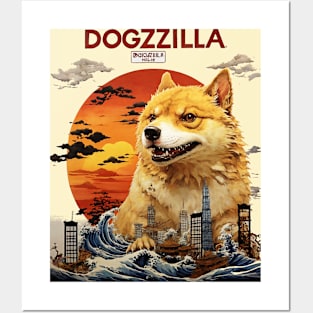 Dogezilla  Funny Doge Meme Giant Shiba Inu Funny Doge Meme Giant Shiba Inu Posters and Art